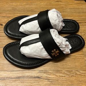 Tory Burch slides size7.5 black everly flat thong sandal calf leather